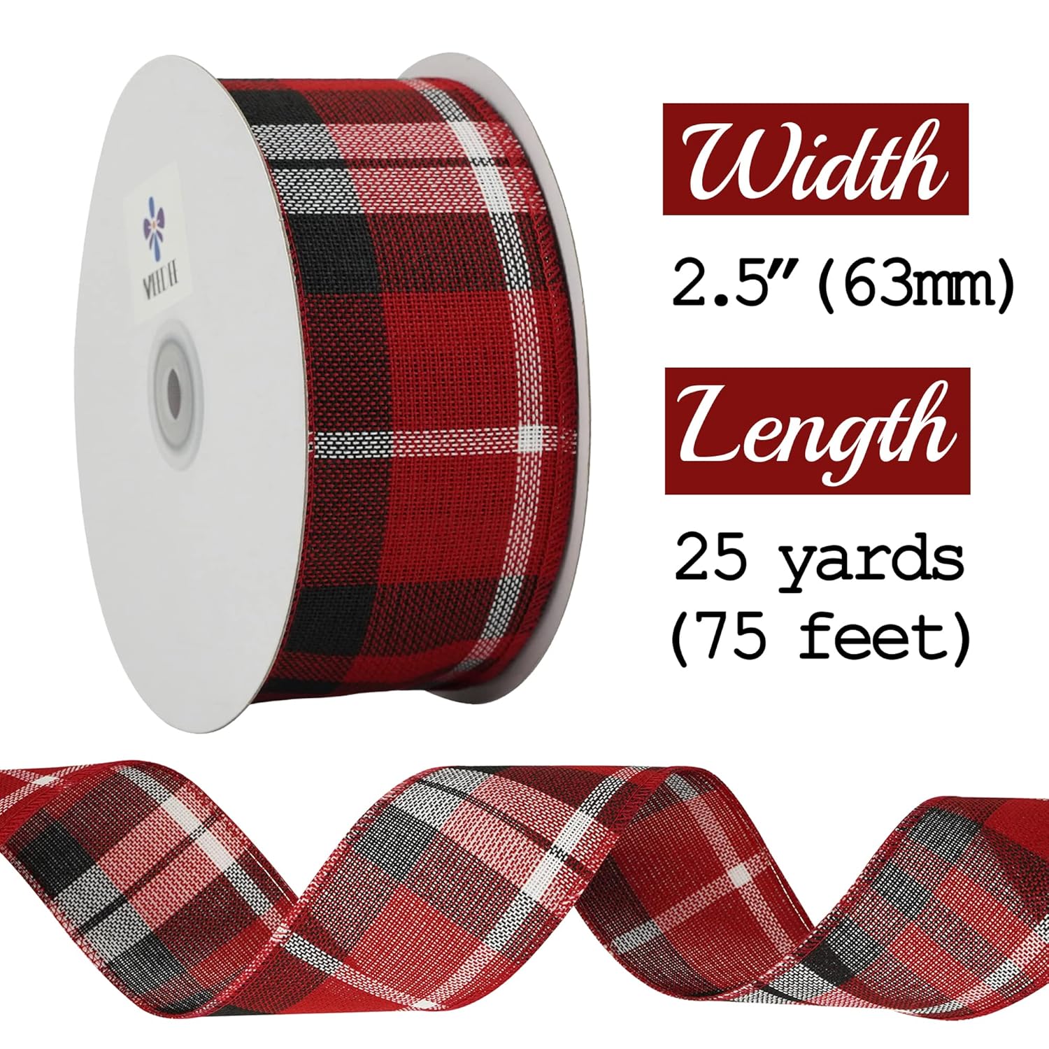 Red And Black Wired Ribbon 2.5 Inch Red And Black Buffalo Check Ribbon Christmas Plaid Ribbon 25 Yards Black And Red Buffalo Plaid Ribbon For Christmas Tree, Garland, Wreath Bow