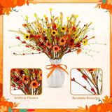 12 Pack Fall Flowers, Artificial Autumn Floral Berry Picks Forsythia Stem For Thanksgiving Harvest Bouquet Floral Arrangements Garland Table Centerpieces Home Decor