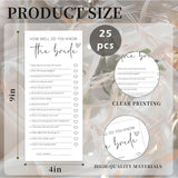 Bridal Shower Game Cards - How Well Do You Know The Bride For 25 Guests, Pre-Printed Double Sided 4X9 White Cards For Bachelorette & Wedding Shower Party