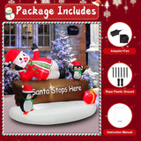 Christmas Inflatable Decotation “Santa Stops Here” Sign With Snowman & Penguins Cute 5.6Ft Holiday Yard Decoration With