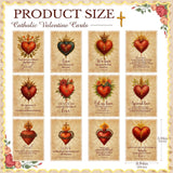 24 Sets Religious Vintage Valentines Cards Catholic Greeting Card With Brown Envelope Gold Sticker Heart And Cross Bulk Exchange Gifts For Godmother Goddaughter Church Couple Friends