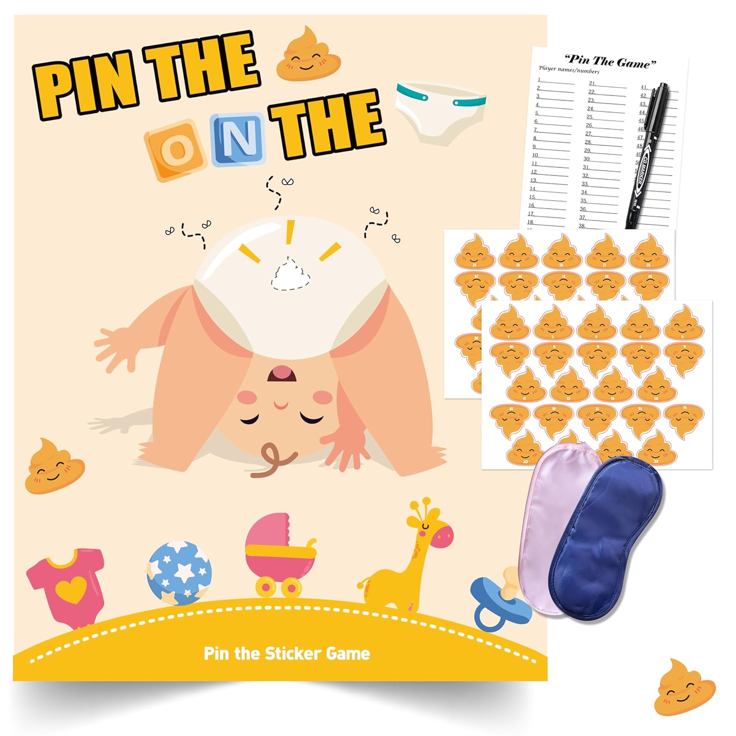 Baby Shower Games Party Favors, Pin The Sticker On The Diaper Funny Baby Shower Games For Adults Babyshower Decorations Party Suppiles - 46 Stickers