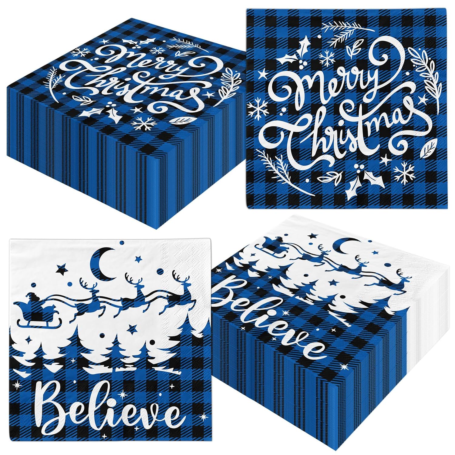 Blue Christmas Napkins, 40Pcs Snowman Christmas Paper Napkins Disposable Christmas Cocktail Napkins Blue Merry Christmas Napkins For Blue And White Christmas Decorations Xmas Winter Holiday