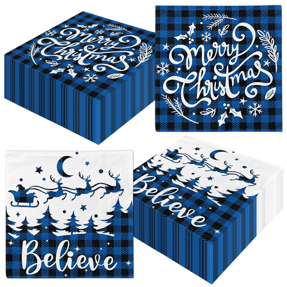 Blue Christmas Napkins, 40Pcs Snowman Christmas Paper Napkins Disposable Christmas Cocktail Napkins Blue Merry Christmas Napkins For Blue And White Christmas Decorations Xmas Winter Holiday