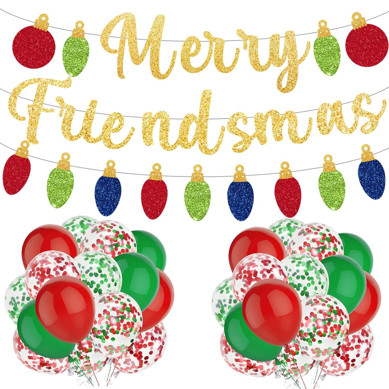 Merry Friendsmas Party Decorations Include Gold Glitter Merry Friendsmas Banner, Christmas Balloons For Friends Themed Xmas Holidays Party Supplies Decors