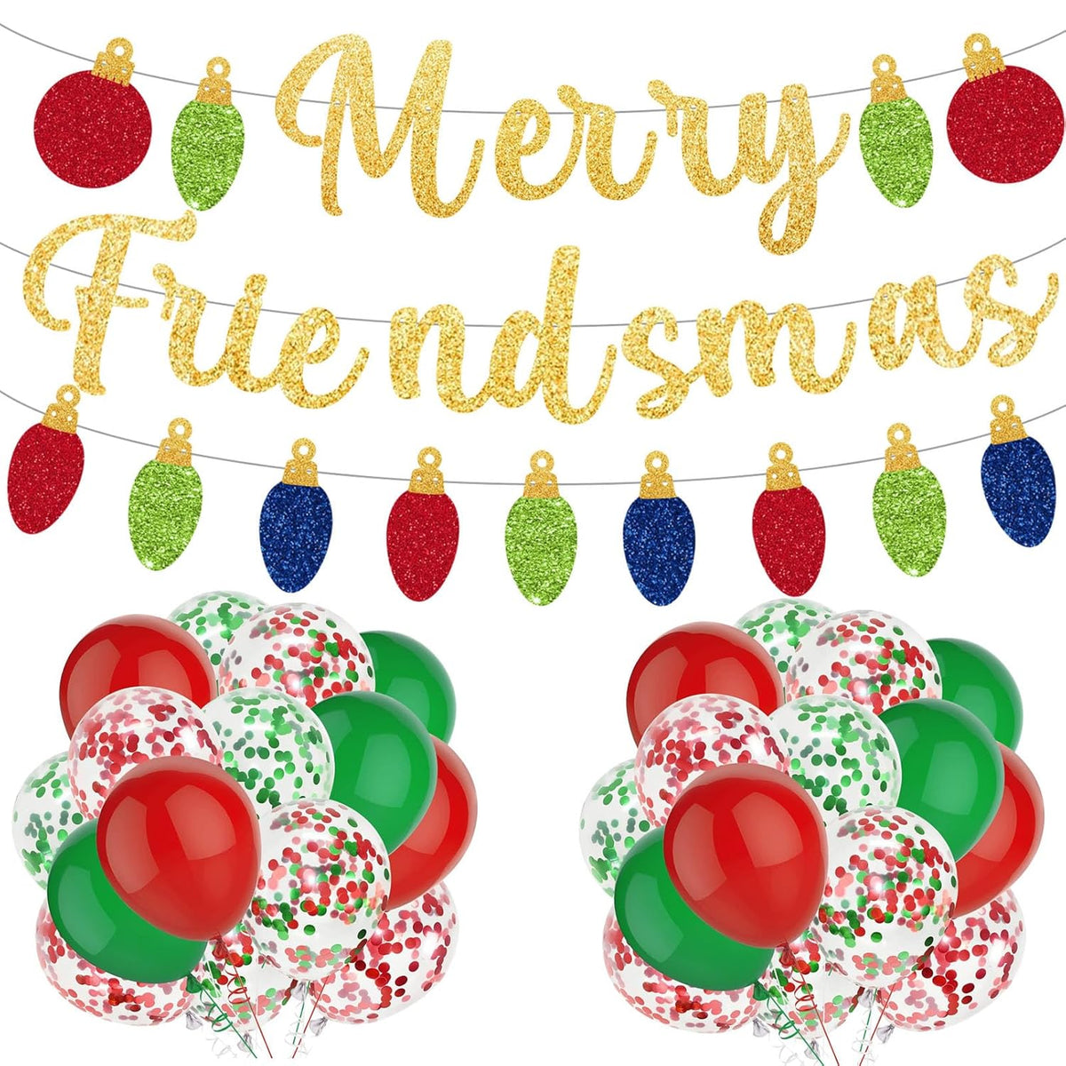 Merry Friendsmas Party Decorations Include Gold Glitter Merry Friendsmas Banner, Christmas Balloons For Friends Themed Xmas Holidays Party Supplies Decors