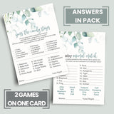 Greenery Baby Shower Animal Matching And Candy Bar Match Games, 25 Each, Double Sided 5X7 Cards, Rustic Eucalyptus And Gold Themed