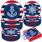 50 Guests Nautical Anchor Party Supplies Anchor Theme Plates and Napkins Plastic Forks Sailor Boat Ship Tableware Nautical Paper Plates for Baby Shower Birthday Party Boys Girls Kids 200PCS
