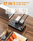 Heavy Duty Surge Protector Power Strip 11 Outlets 6 USB Ports 2 USB C 6FT Flat Plug Extension Cord Black