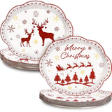 24 Pcs Merry Christmas Oval Paper Plates 10 X 12 Inches Red Christmas Disposable Dinnerware Holiday Party Supplies Decor
