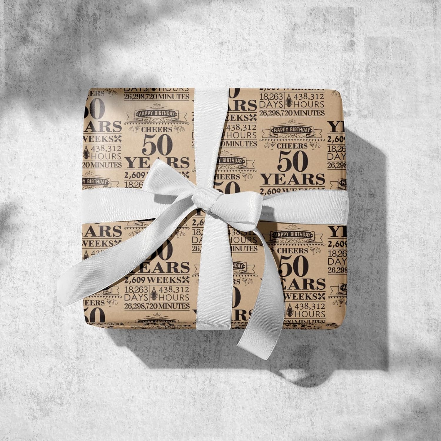 50Th Birthday Wrapping Paper Roll, Black Design, 17 Inches X 16.4 Feet, 1 Count (Pack Of 1), Perfect For Birthday, Party, Holiday Gifts