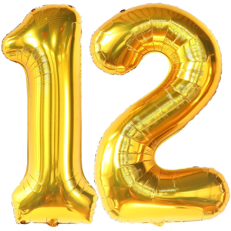 , Big Gold 12 Balloon Number - 40 Inch | 12 Number Balloons, 12Th Birt