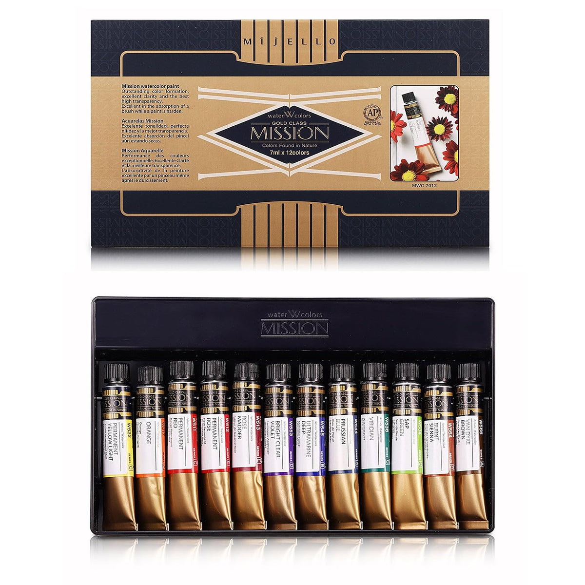 Mission Gold Water Color Mwc-7012, 7Ml X 12 Colors