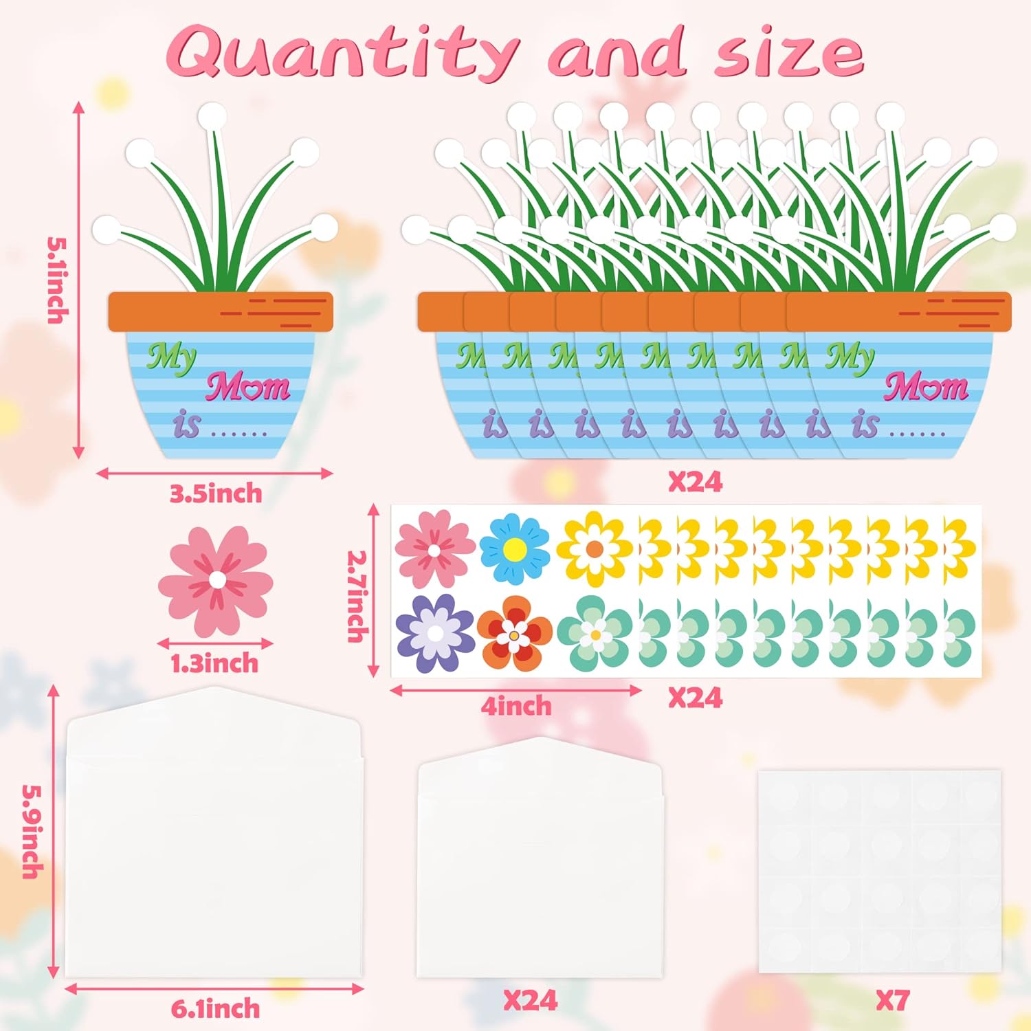 24Pcs Diy Mother'S Day Gifts Flower Crafts With Envelope, Mother'S Day Flower Pot Handmade Greeting Cards Set For Mom Home School Classroom Fun Activities Diy Mother'S Day Gift Craft For Kids