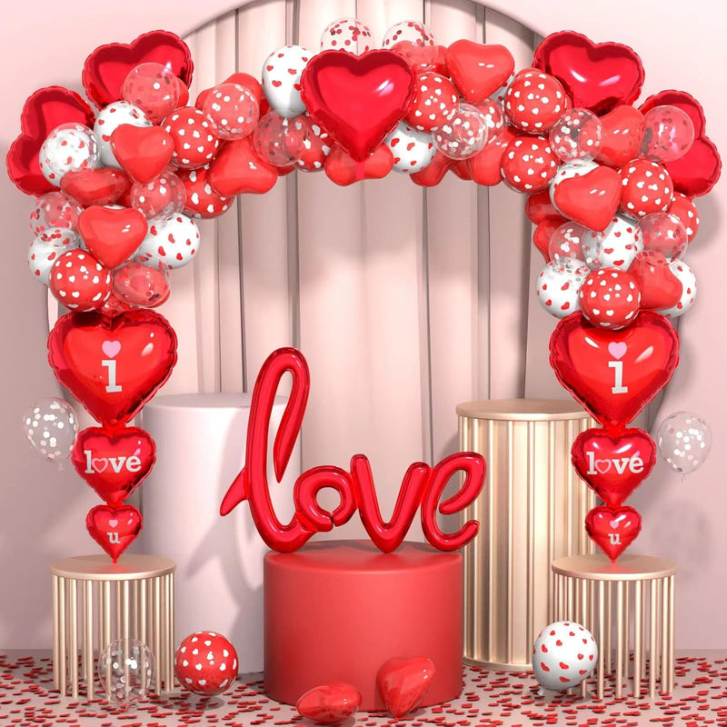 Valentine'S Day Balloons Kit - I Love You Balloons, White Red Heart Ba