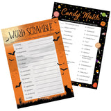 Halloween Party Games – Word Scramble And Candy Match 2 Game Bundle, 25 Dual-Sided Cards For Kids, Adults, Classrooms, And Fall Events