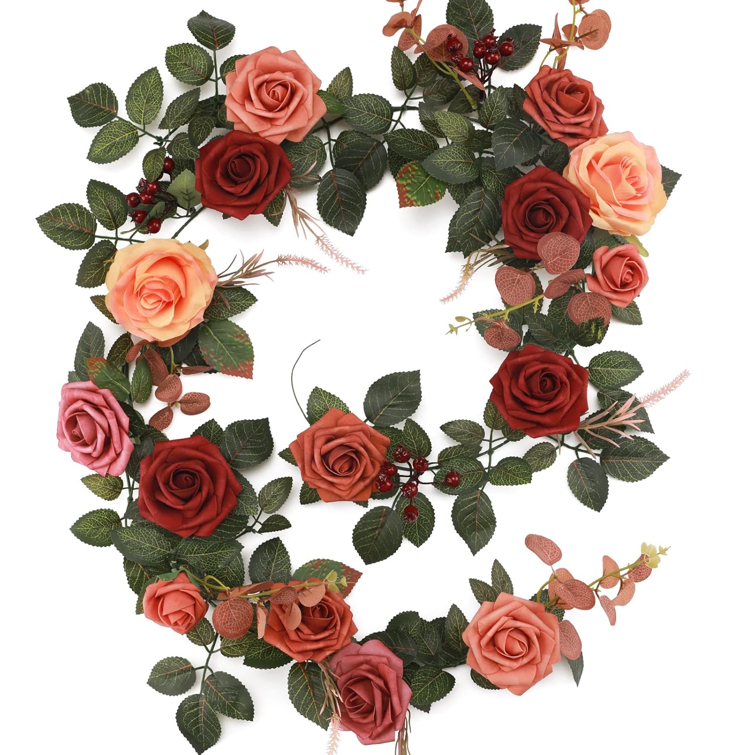 5Ft Terracotta Artificial Flower Garland Fall Floral Garland Burnt Orange Arch Rose Vine For Wedding Ceremony Party Backdrop Decor Arch Flowers Mantel Table Centerpieces Decorations