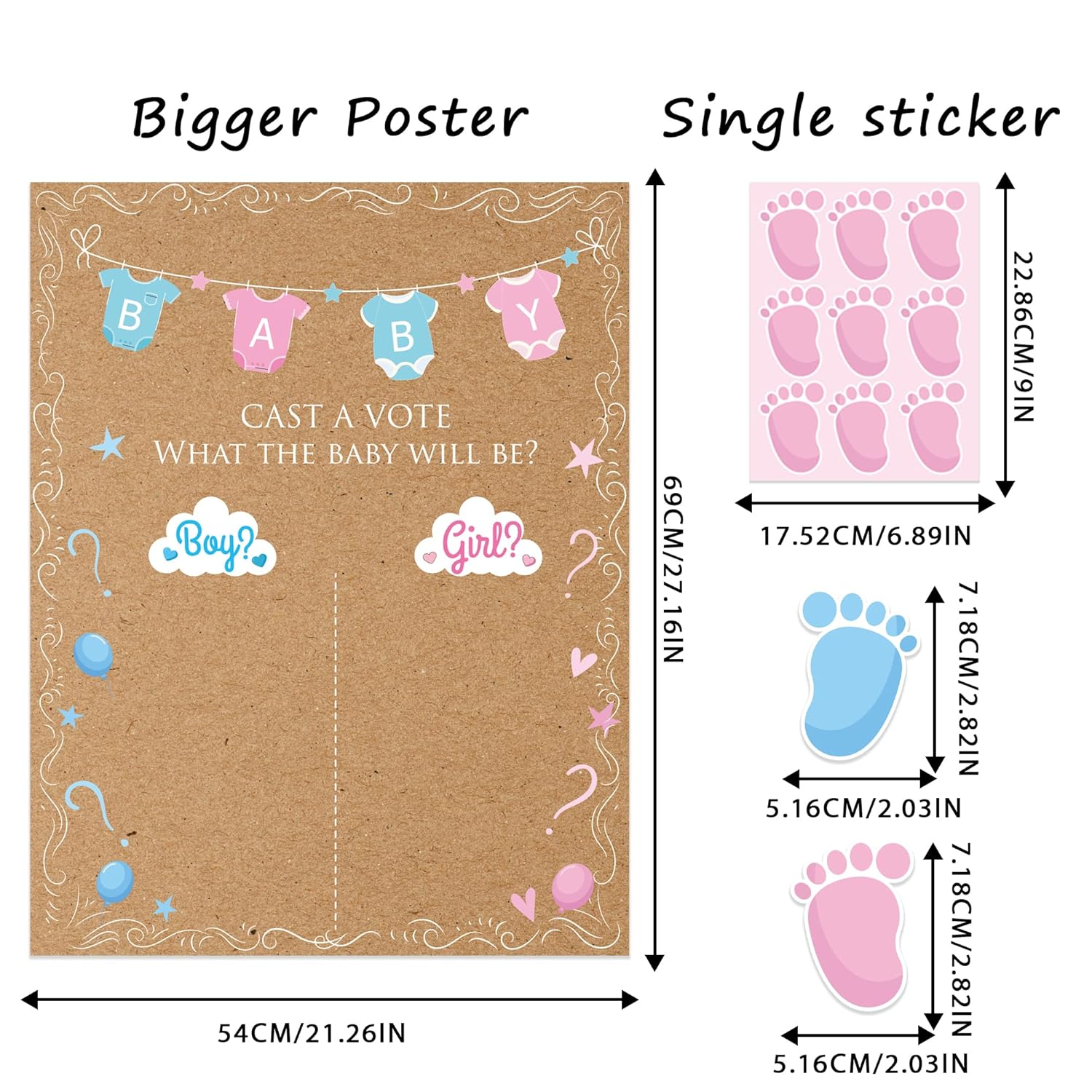 Gender Reveal Games Kit, Gender Reveal Voting Poster Board With 54 Voting Stickers For Gender Reveal Party Game Decorations(Brown)