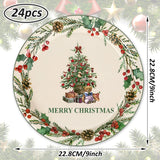 Christmas Paper Plates Christmas Tree Disposable Plates Mistletoe Wreath Xmas Dinnerware Plates Set 9 Inch For Winter Holiday Party Supplies Table Decor, 24Pcs