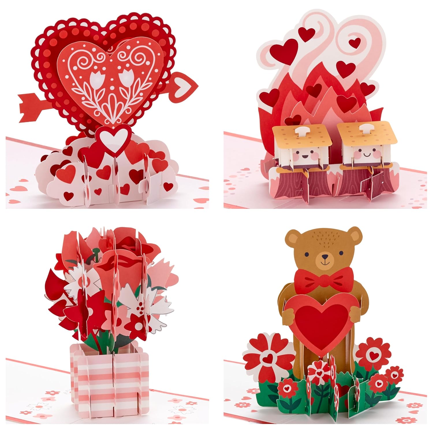 Hallmark Valentine's Day Pop Up Card Assortment (4 Cards with Envelopes) Signature Paper Wonder 3D Cards