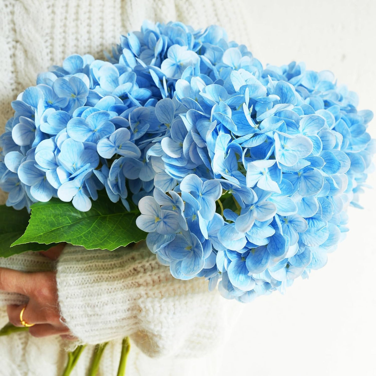 4Pcs 20 Inch Real Touch Hydrangea Artificial Flowers Faux Hydrangeas Realistic Fake Flowers With Stems For Vase Indoor Family Living Room Wedding Party Office Table Decoration (4, Light-Blue)