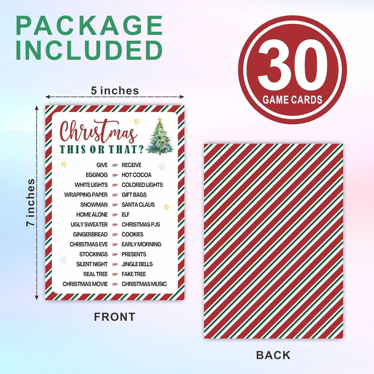Christmas This Or That Game Cards - 30 Pcs Holiday Party Game For Family & Friends - Fun Christmas Activity, Xmas Icebreaker, Party Activities & Supplies (A01)