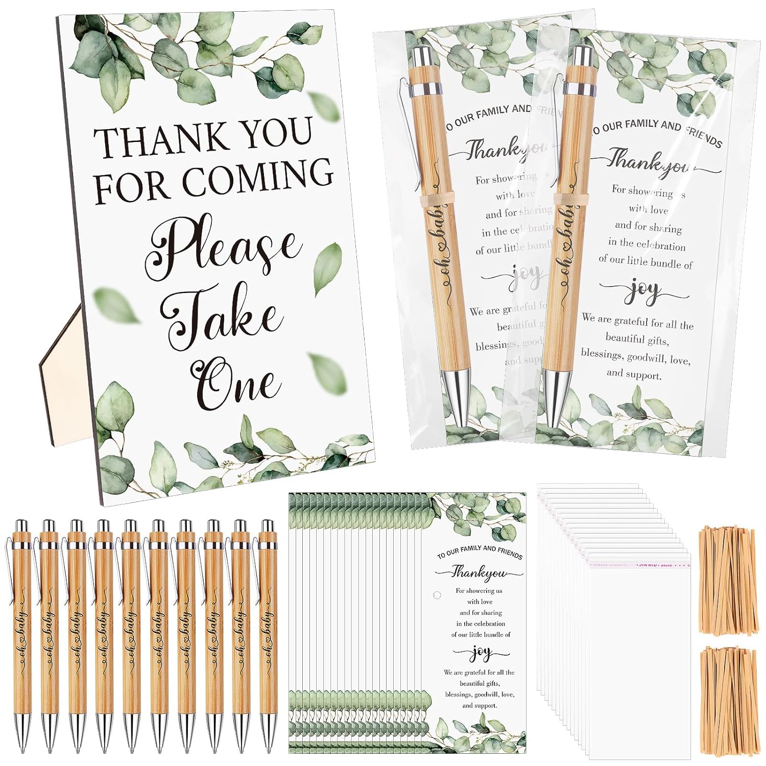 50 Set Baby Shower Favors For Guest Baby Shower Pens Inspirational Appreciation Greeting Cards Wooden Standing Sign Thank You Gifts Game Prizes Gender Reveal Party Supplies Guest Souvenir Return Gifts