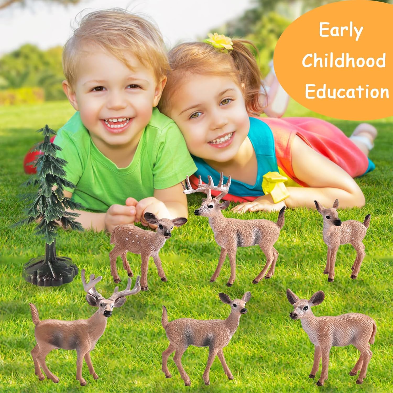 16Pcs Deer Figurines Model Trees Kit, Plastic Woodland Animals Toys, Miniature Wild Forest Animal Figures For Christmas Decoration Cake Toppers Party Favors