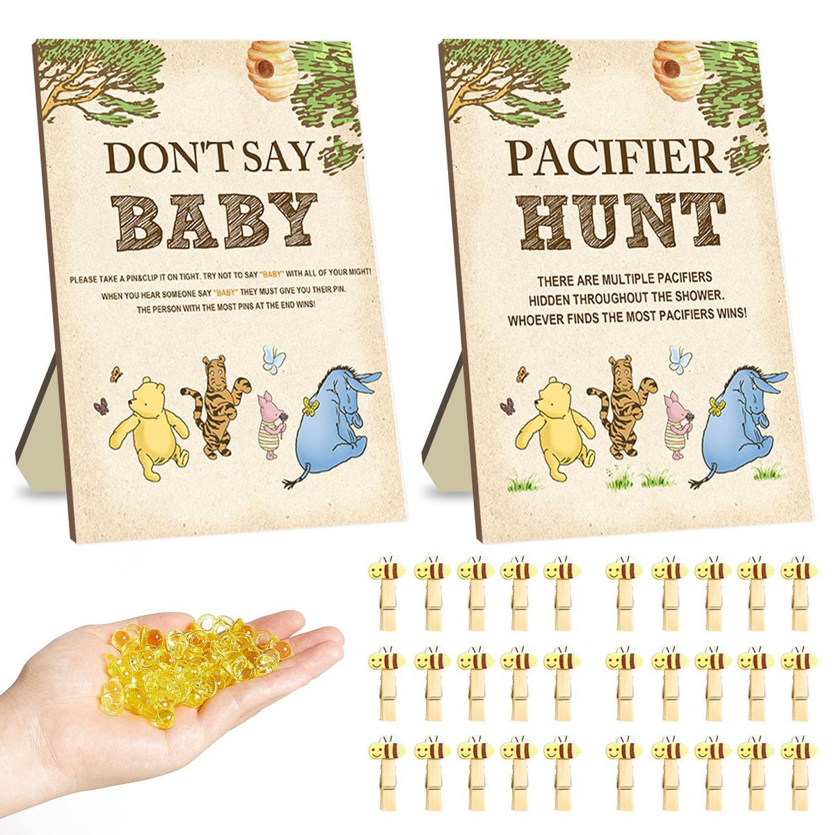 2Pcs Winnie The Pooh Baby Shower Decorations-Baby Shower Games-Baby Shwoer Party Decor-Baby Shower Table Sign Centerpieces-Baby Shower Games Pooh Birthday Supplies Party Decorations