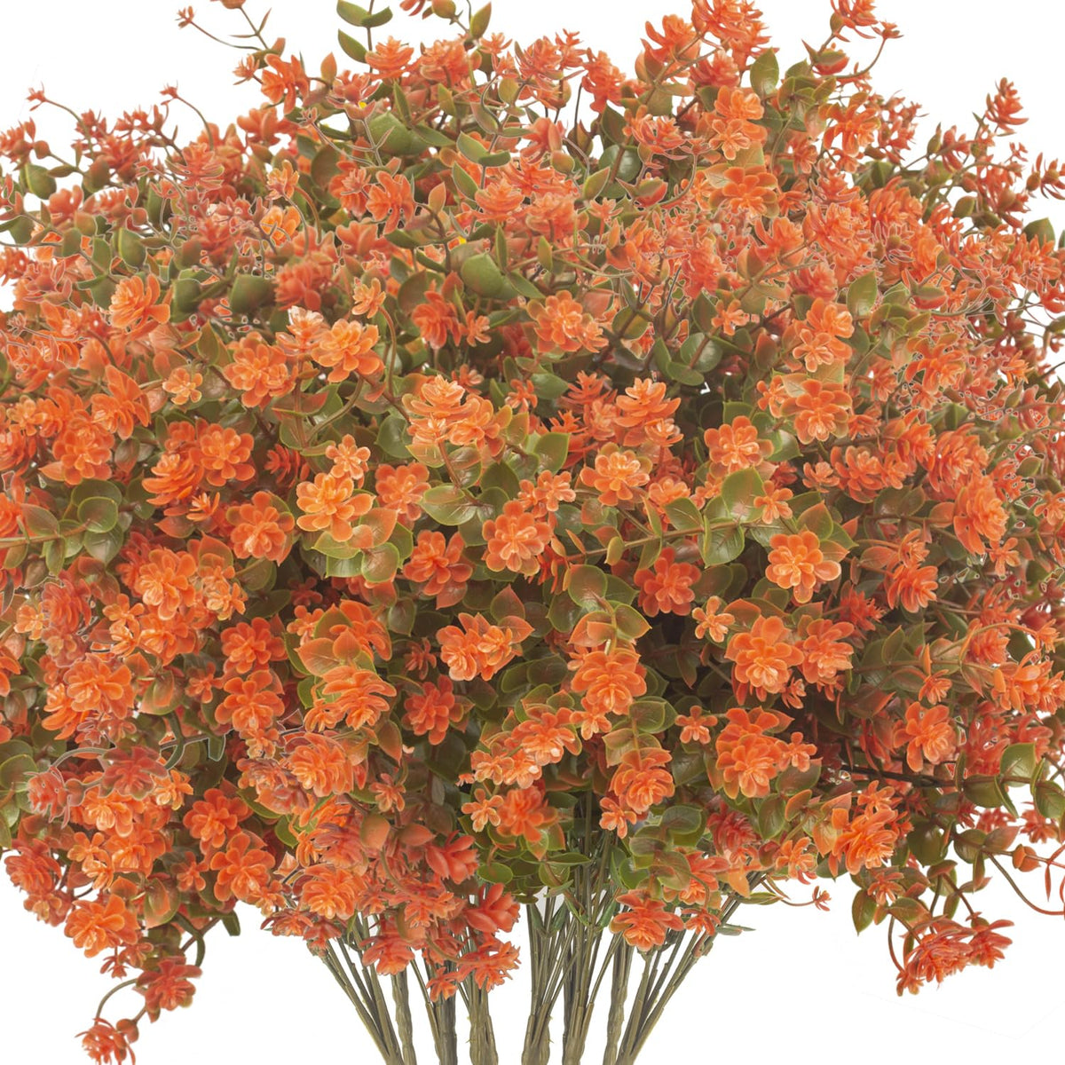 12 Bundles Artificial Fall Flowers For Outdoors, Artificial Plants Uv Resistant Fall Fake Mums Plants For Outside Halloween Christmas Porch Decoration Ecorations (Fall Red)