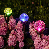 3 Pack Cracked Glass Ball Solar Garden Lights Color Changing Waterproof Pathway Decor