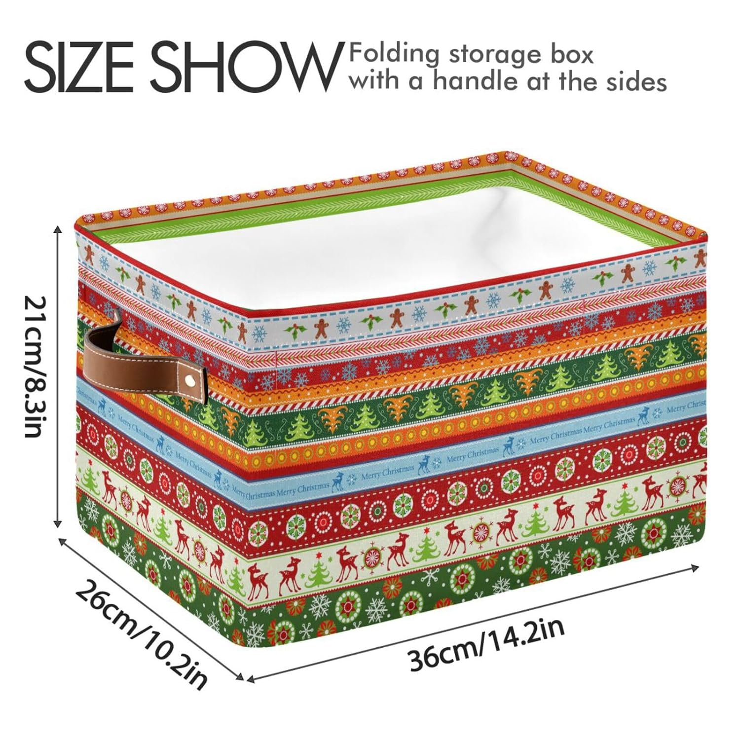 Christmas Storage Basket For Shelves Foldable Open Storage Bin Waterproof Pe Coating Closet Organizer With Handles For Home Office Nursery Kids Shelves Desks