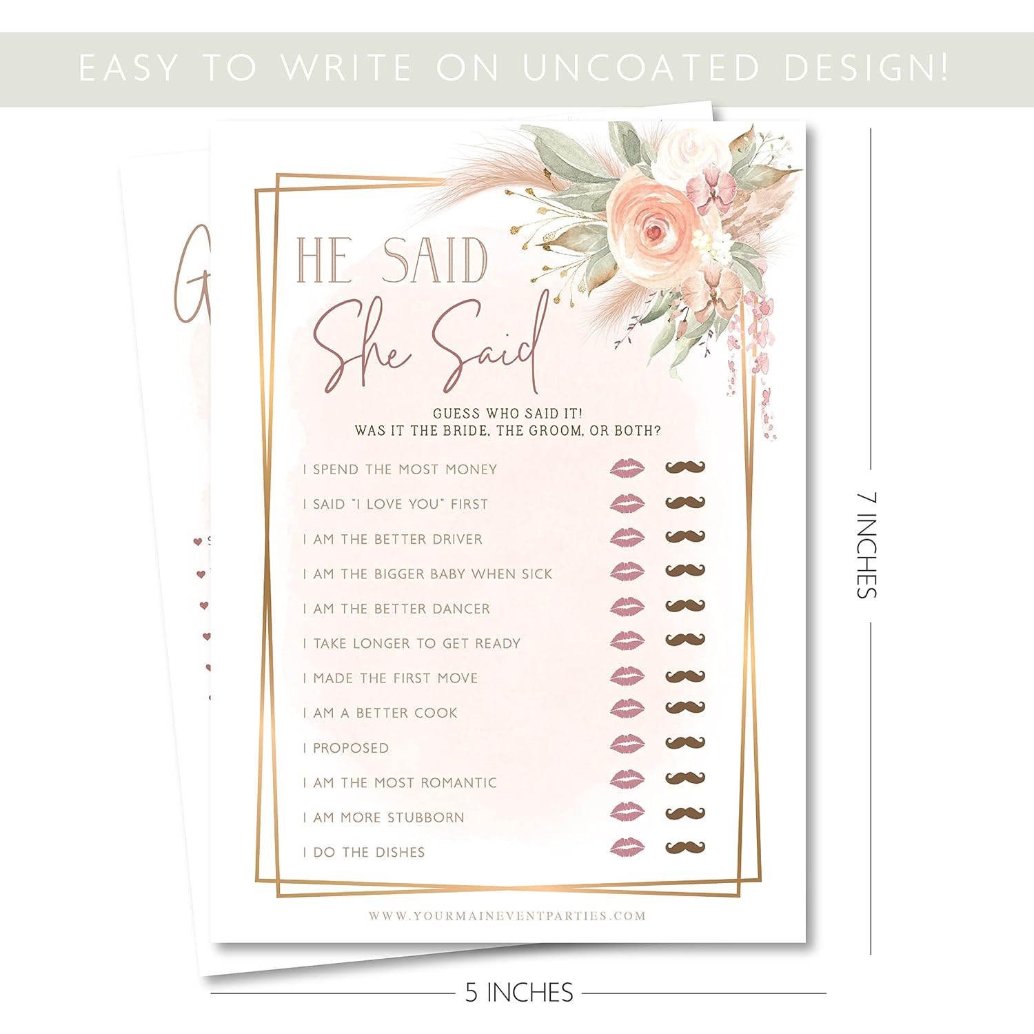 Boho Bridal Shower Bachelorette Games - Floral Neutral Theme - He Said She Said, Find The Guest, Would She Rather, What'S In Your Phone - 25 Games Each, 1 Game Per Side