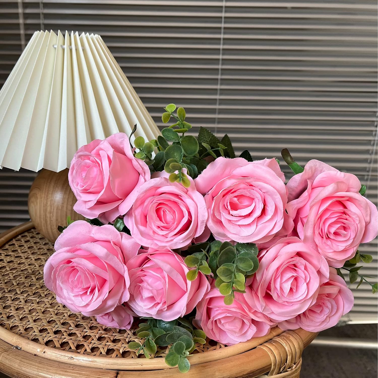 Artificial Silk Rose Flower Bouquet Lifelike Fake Rose For Wedding Home Party Decoration Event Gift 10Pcs (Pink)