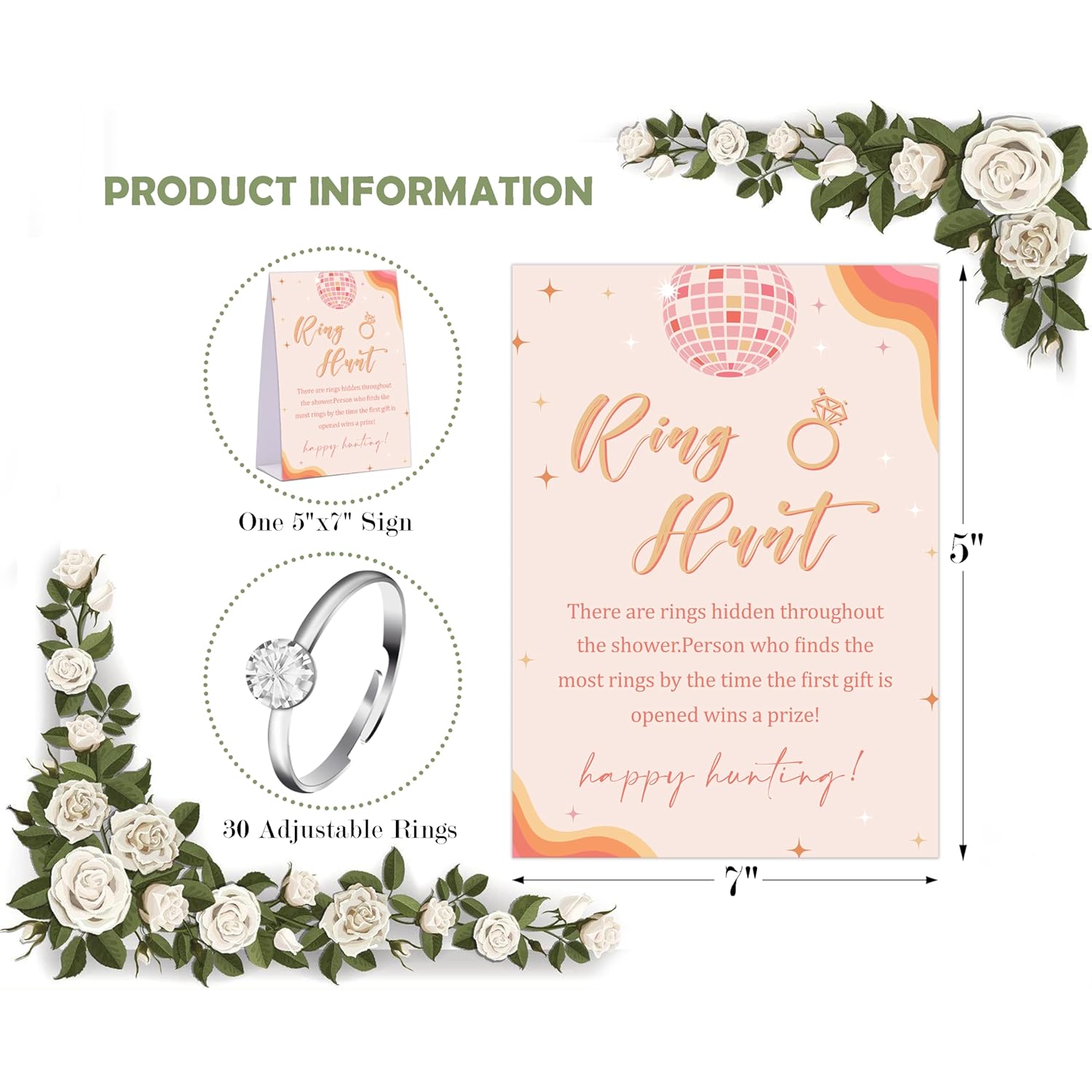 Disco Ball Ring Hunt Game, Find The Rings Bridal Shower Game With 30 Fake Rings, Boho Bridal Shower Decorations, Wedding Shower Or Bachelorette Party Supplies - 04