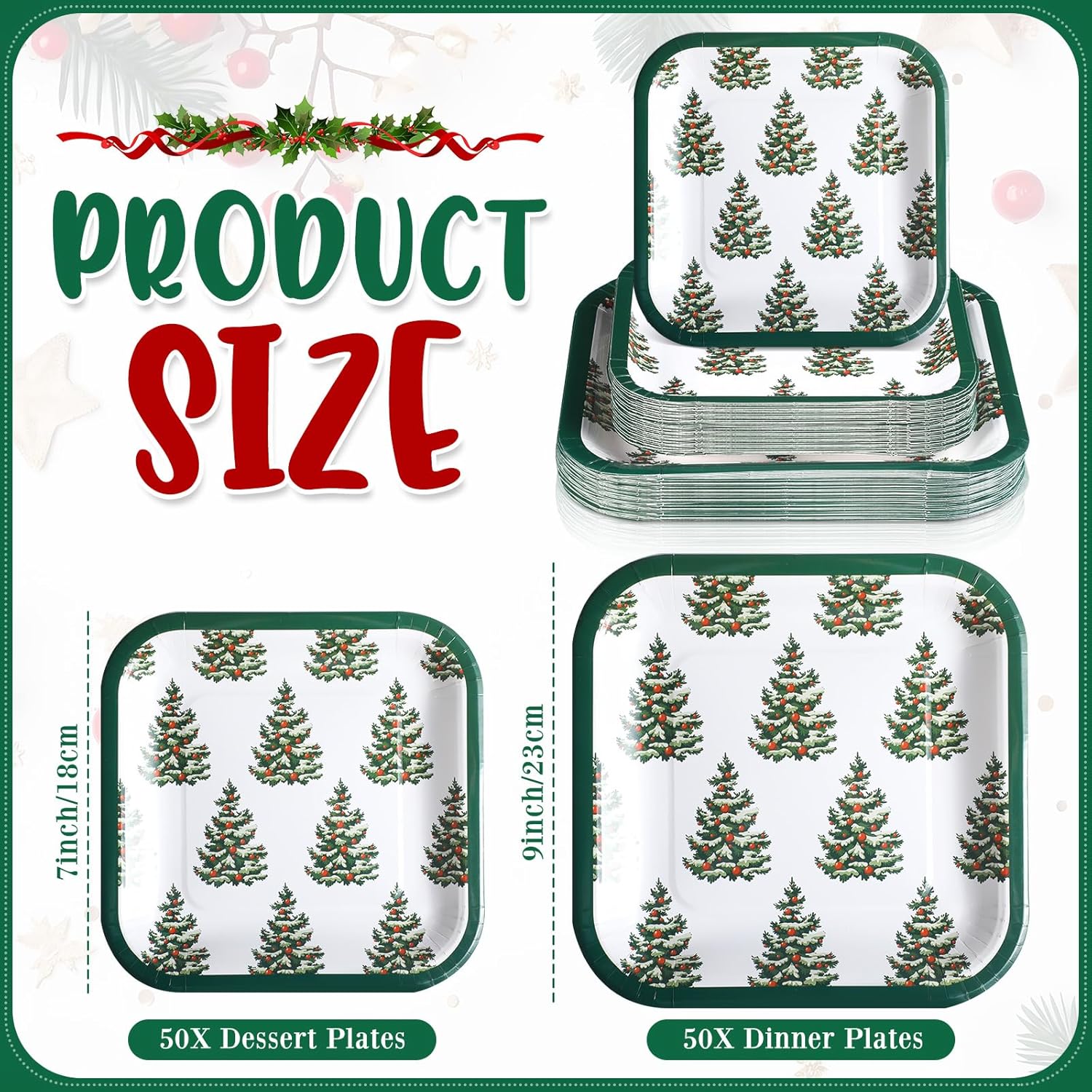 80 Pcs Christmas Paper Plates Bulk 7 In 9 In Xmas Disposable Square Plates Set Christmas Tree Dinner Dessert Plates Party Dinnerware Supplies For Merry Christmas Festive Holiday Party Supplies