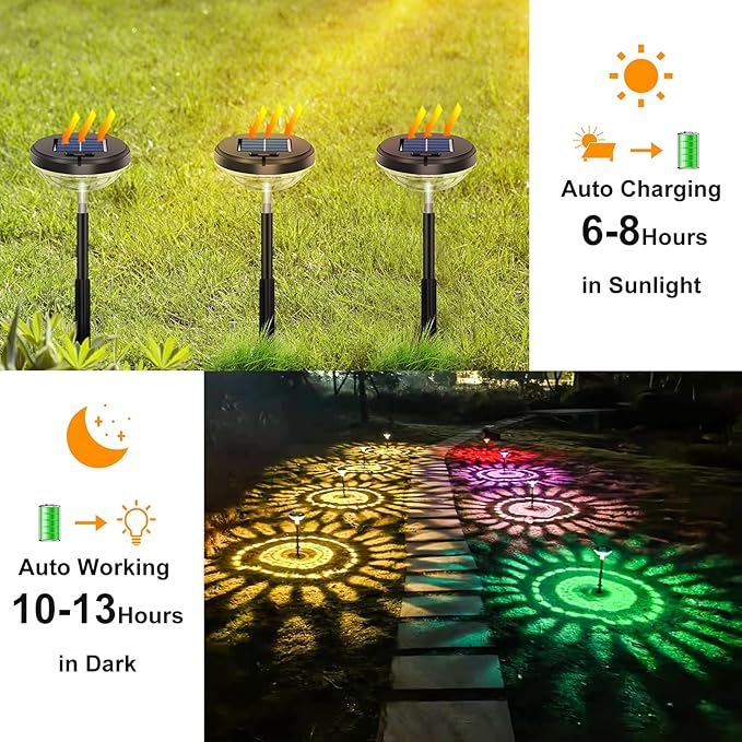 8 Pack Solar Pathway Lights Multicolor Warm White IP67 Waterproof Outdoor Garden Lights