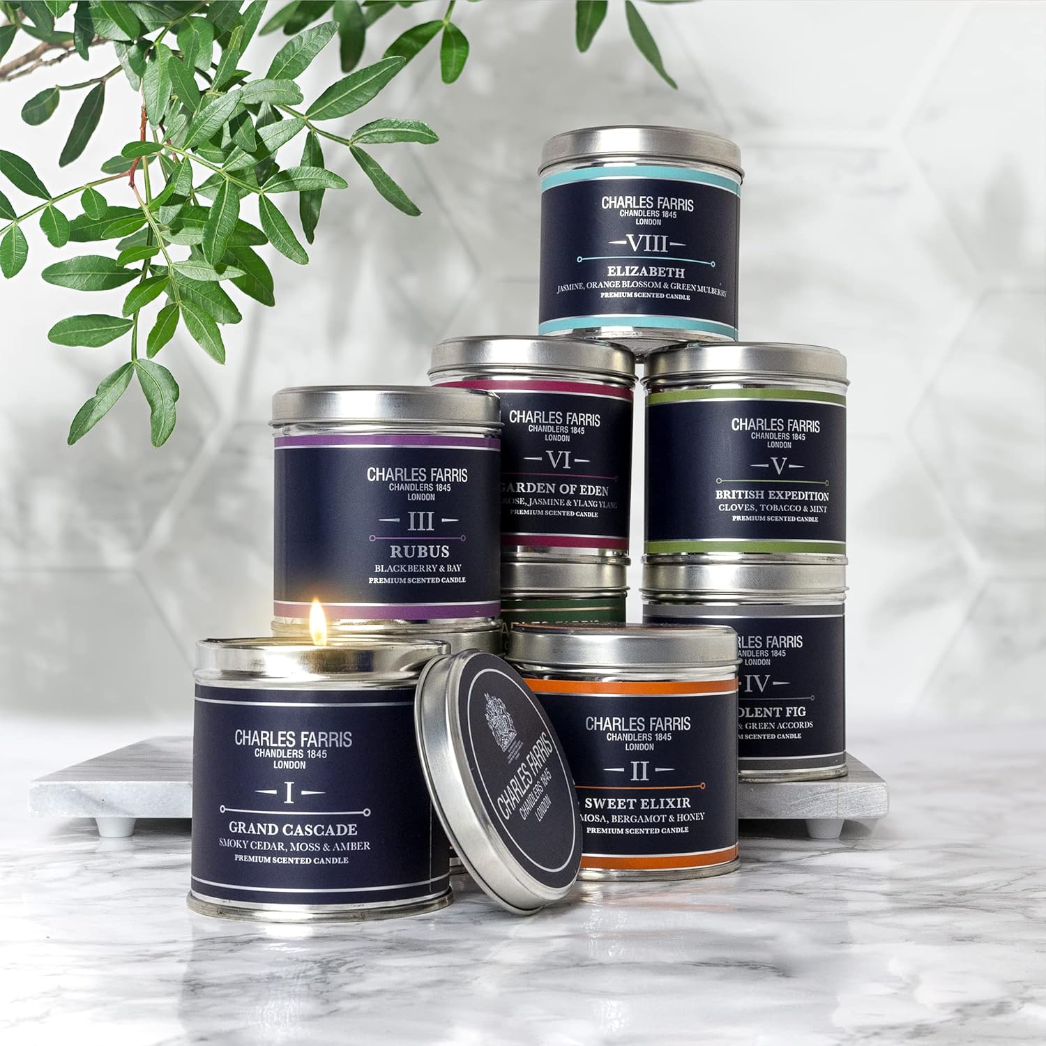 Luxury Scented Candle – Tin, Hand-Poured, Long Lasting, Clean Burning, 300G / 10.5Oz, Burns For Up To 40 Hours, Made In England – Wild Fig & Green Accords – Redolent Fig