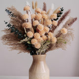 Simulation Flower Decor Luxury Faux Flower Arrangements – Realistic Artificial Flowers With Beige & White Peonies, Dried Pampas Grass, Bunny Tails & Eucalyptus