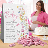 Wildflower Clothespin Baby Shower Game – 'Don'T Say Baby' Party Activity With Pink Floral Sign & 50 Mini Clothespins – Gender Reveal Decor For Girls – Baby Shower Decoration Set-C5