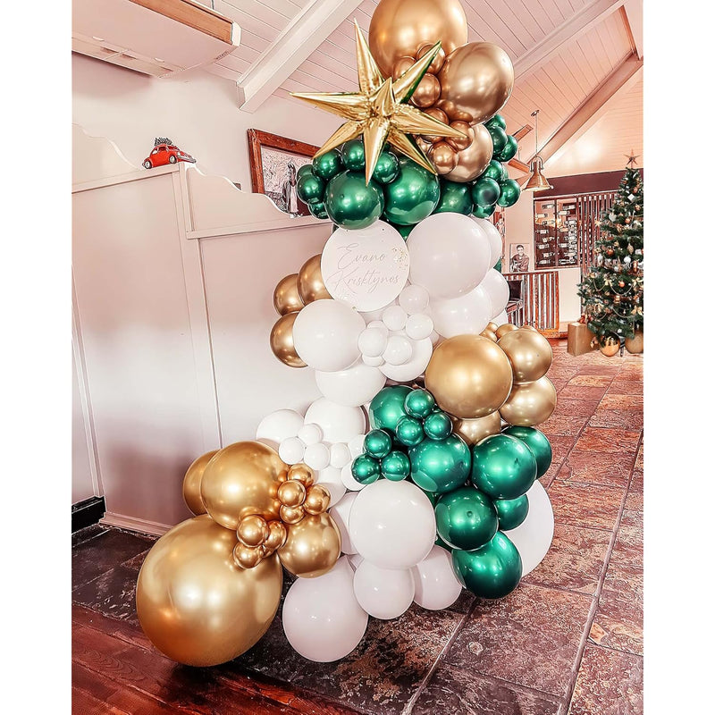 Emerald Green Gold White Winter Balloon Garland Arch Kit Double Stuffe