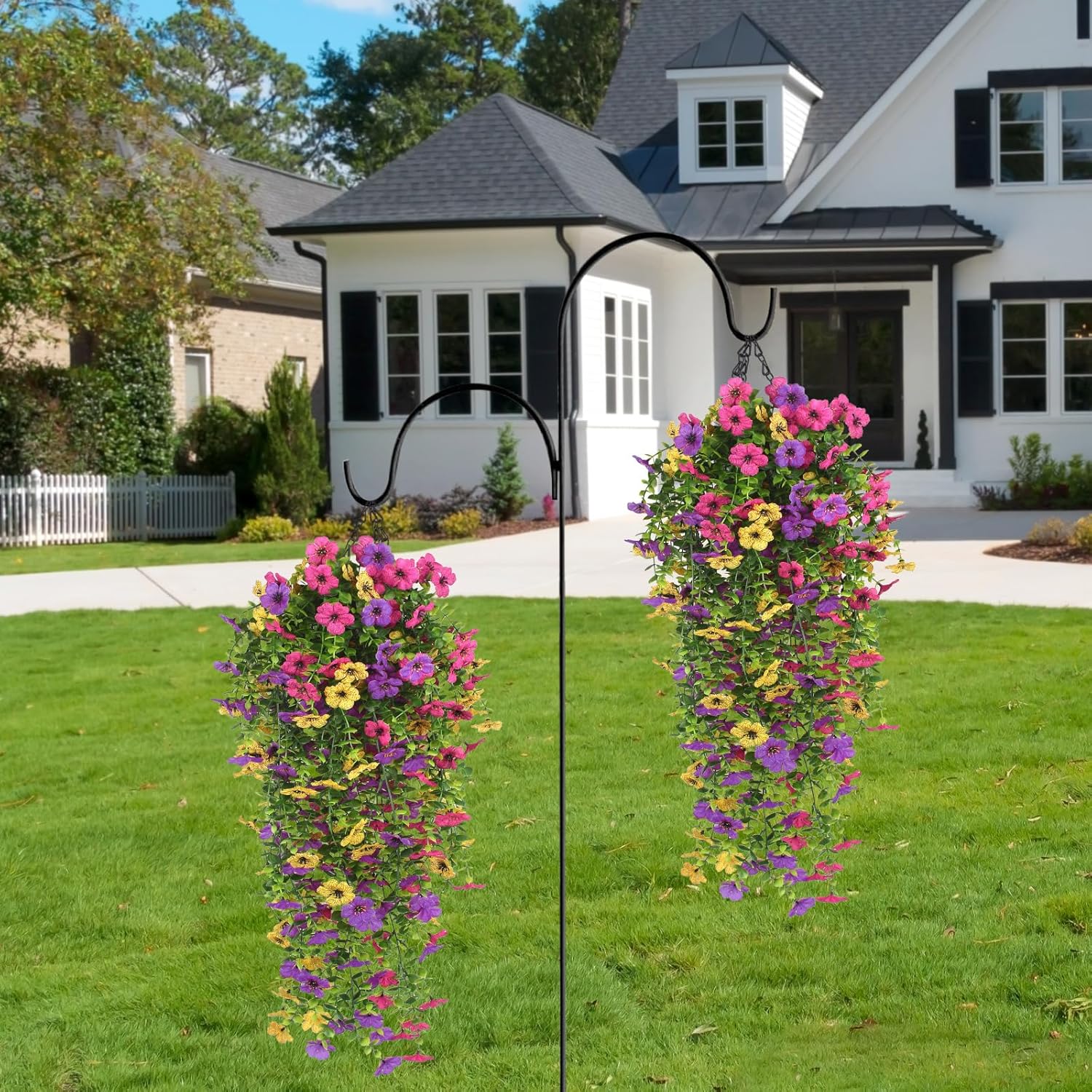 3 Pcs Artificial Fake Hanging Flowers Plants For Spring Outdoor Outside Decoration, Uv Resistant Faux Plastic Fabric Flower For Garden Porch Patio Balcony Yard Decor?Mix?