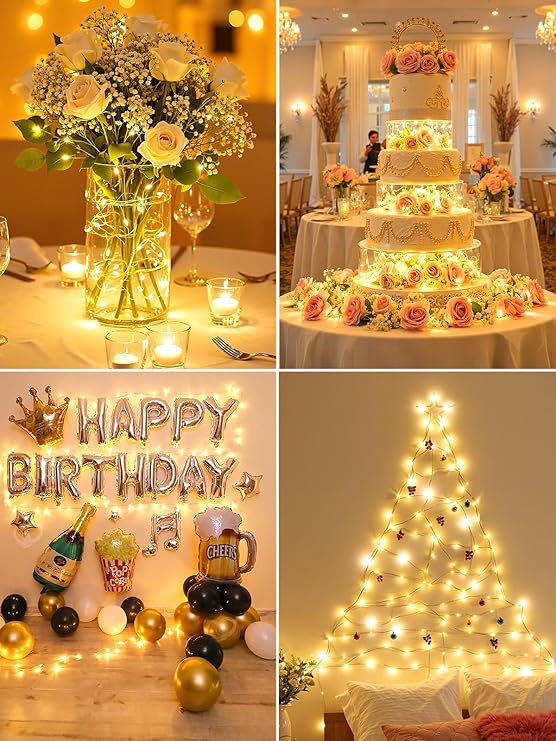 5 Pack Battery Operated Fairy Lights 7FT 20 LED Warm White String Lights with Timer Silver Wire for Bedroom Wedding Party Christmas Decor