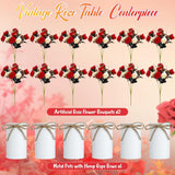 6 Sets Valentine'S Day Centerpiece For Table Artificial Rose With Vase Fake Bouquets And Metal Pot Floral Arrangements For Wedding Holiday Party Event Table Decor (Red)
