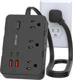 Surge Protector Power Strip 6 Outlets 4 USB Ports 2 USB C 3FT Flat Plug Extension Cord 1050J Black