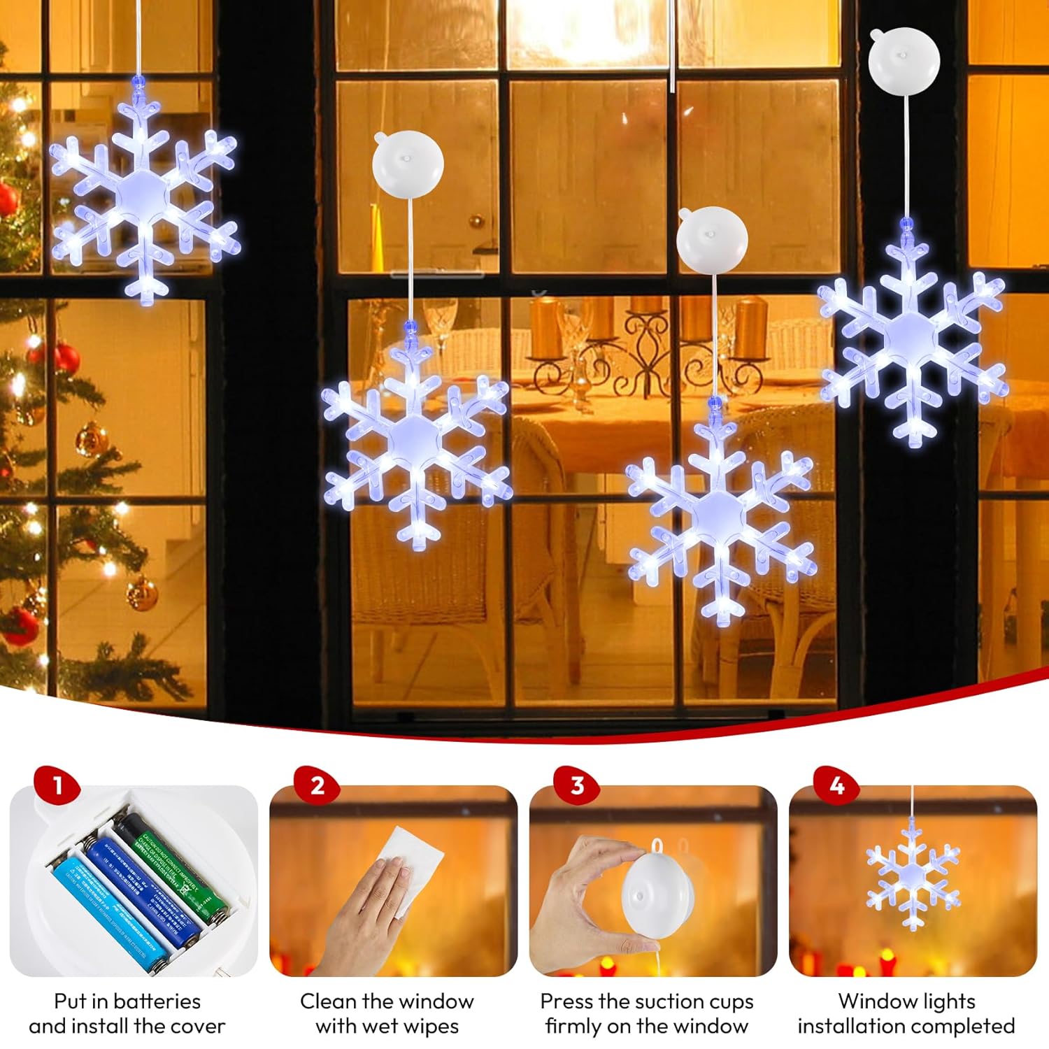 7 * 5Inch Christmas Window Lights Decor, Battery Operated Window Hanging Indoor Lights, Christmas Window Lights With Suc