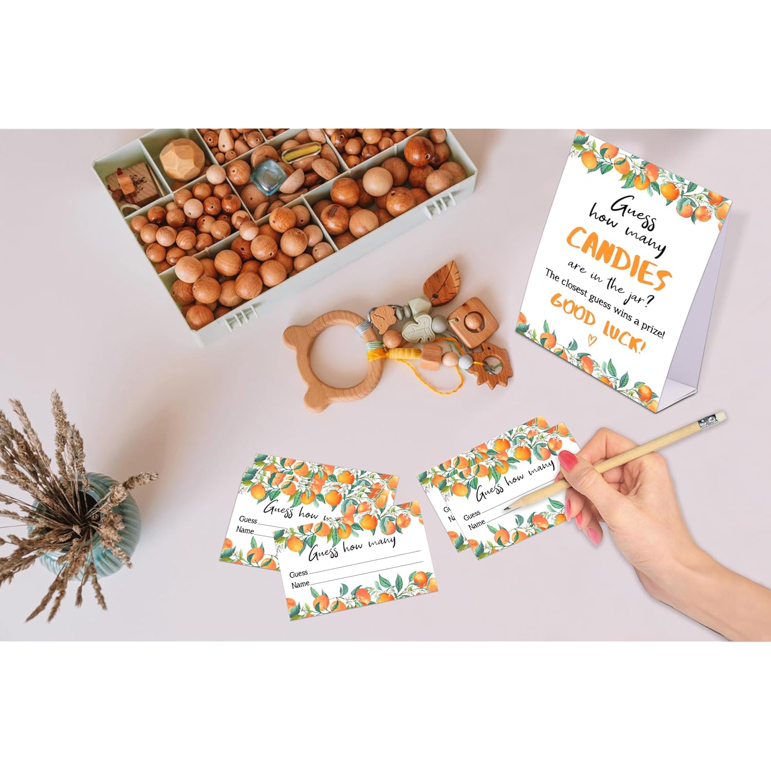 Little Cutie Baby Shower Game, Guess How Many Candies Are In The Jar, Pack Of 1 Sign And 50 Guessing Cards, Baby Shower Decoration, Gender Neutral - 04
