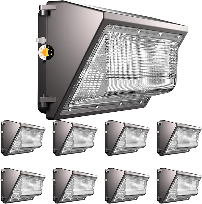 8 Pack 150W LED Wall Pack Lights 22500LM Outdoor Commercial Lighting with Dusk to Dawn Sensor IP65 Waterproof