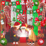 Christmas Decorations, Merry Christmas Decor Banner Hanging Swirls Candy Cane Balloons Tinsel Backdrop Glasses Frames For Indoor Outdoor Decorations