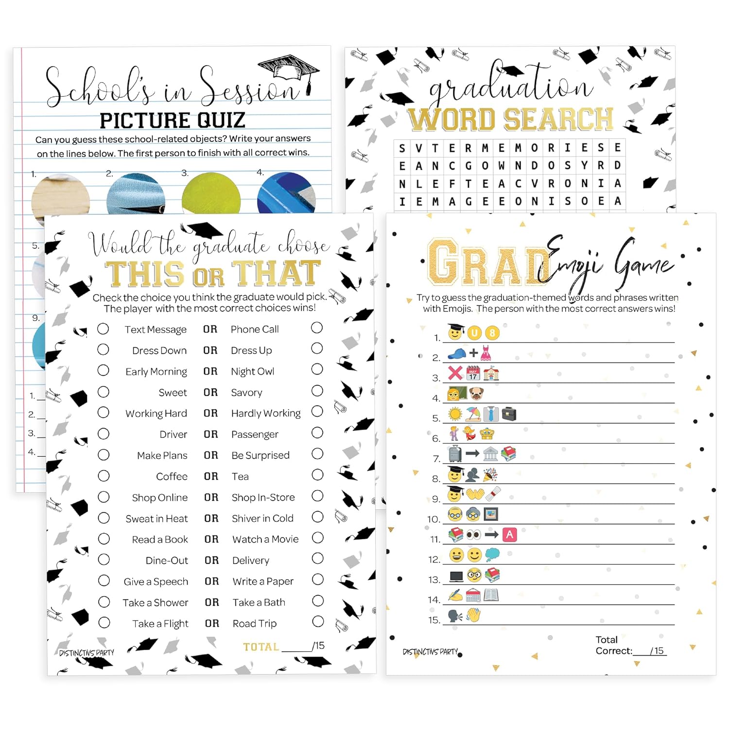 Graduation Party Games, 4 Graduation Games For Parties – This Or That, Emoji, Picture Zoom, Word Search - 25 Guests, Fun Idea